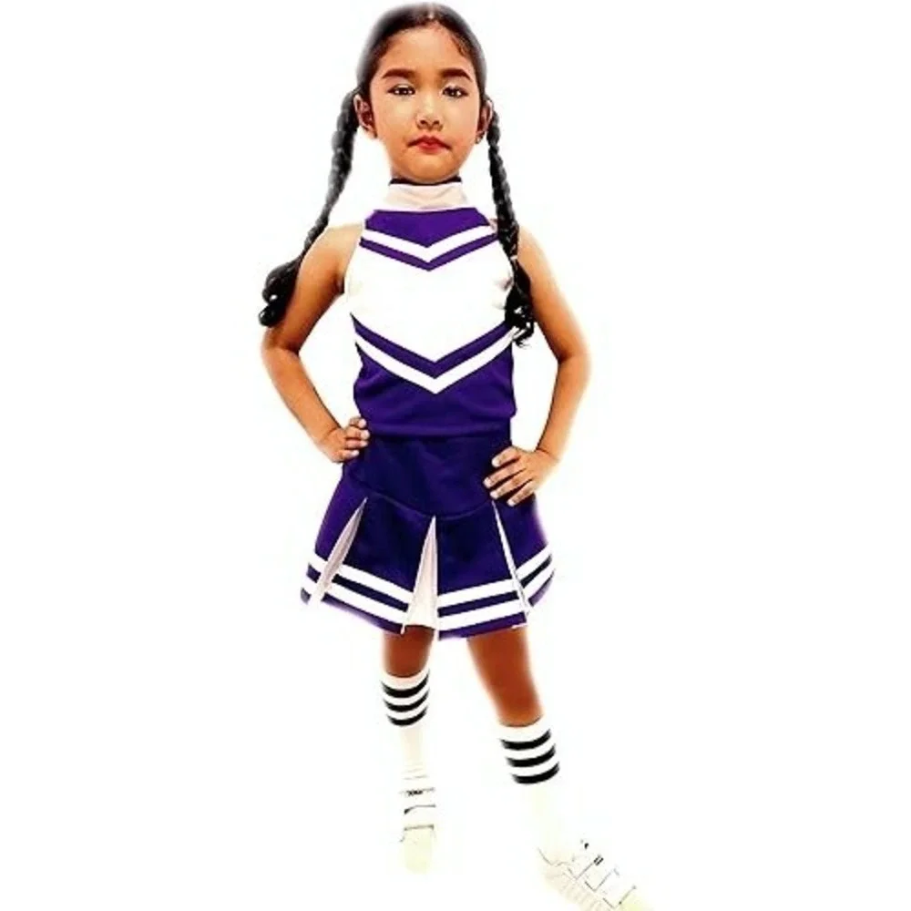 Girls Cheerleader Costume Uniform Purple White Dress Set XXL 13-16 Years